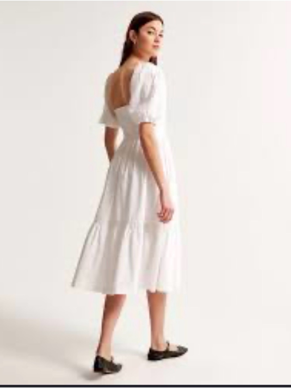 Abercrombie and Fitch Classic White Puff-Sleeve Midi Dress